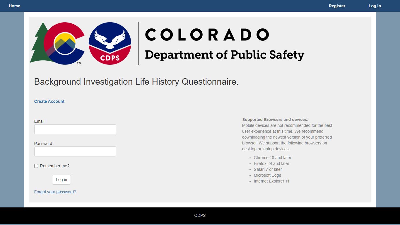 Background Investigation Life History Questionnaire.